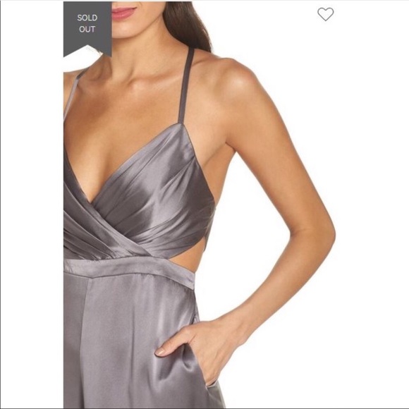 FAME AND PARTNERS Grey Silk Cutout Jumpsuit - Picture 3 of 8